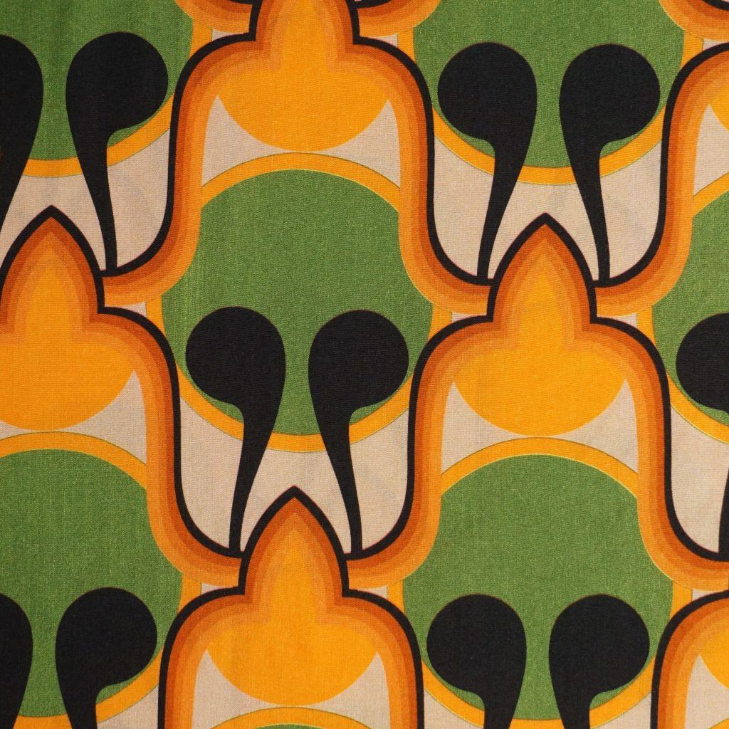Viskose Druck Retro 70er grün gelborange